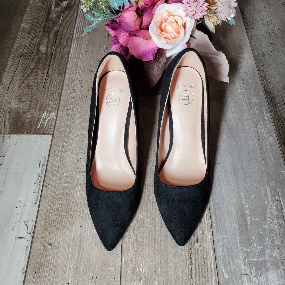 Oripalla Pointed Toe Black High Heels Women's Size 8 EUC